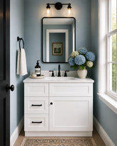 30" White Shaker Single Sink Bathroom Vanity with Drawers on the Left