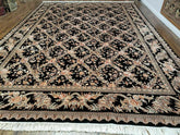 10' X 14' Handmade Fine Chinese Allover Floral Wool Rug Hand Knotted Black Nice