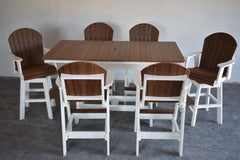 7 pc Table Set - 6' Rectangular Table with 2x Swivel Adirondack Chairs & 4x Adirondack Chairs - In Dining, Counter & Bar Height