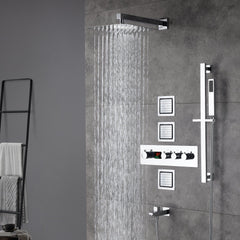 12inch Wall mount 3 way digital thermostatic shower faucet with sliding bar and 4inch body jets