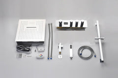 16-Inch Chrome Digital Thermostatic Shower System: 3-Way Control, Flush-Mounted, 64-Color LED Lighting, Bluetooth Music, Rainfall & Waterfall Features