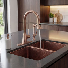 Akicon Custom Handmade Copper Double Bowl Undermount Kitchen Sink