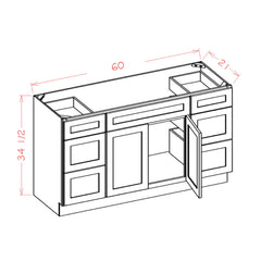 60 Inch Gray Stained Shaker Single Sink Bathroom Vanity with Drawers