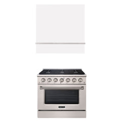 Akicon 36" Stainless Steel Range Hood with 600 CFM Insert & 6-Burner Gas Range Combo – Powerful Ventilation, Convection Oven, Multiple Finishes
