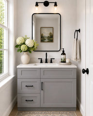 30 Inch Grey Shaker Single Sink Bathroom Vanity with Drawers on the Left