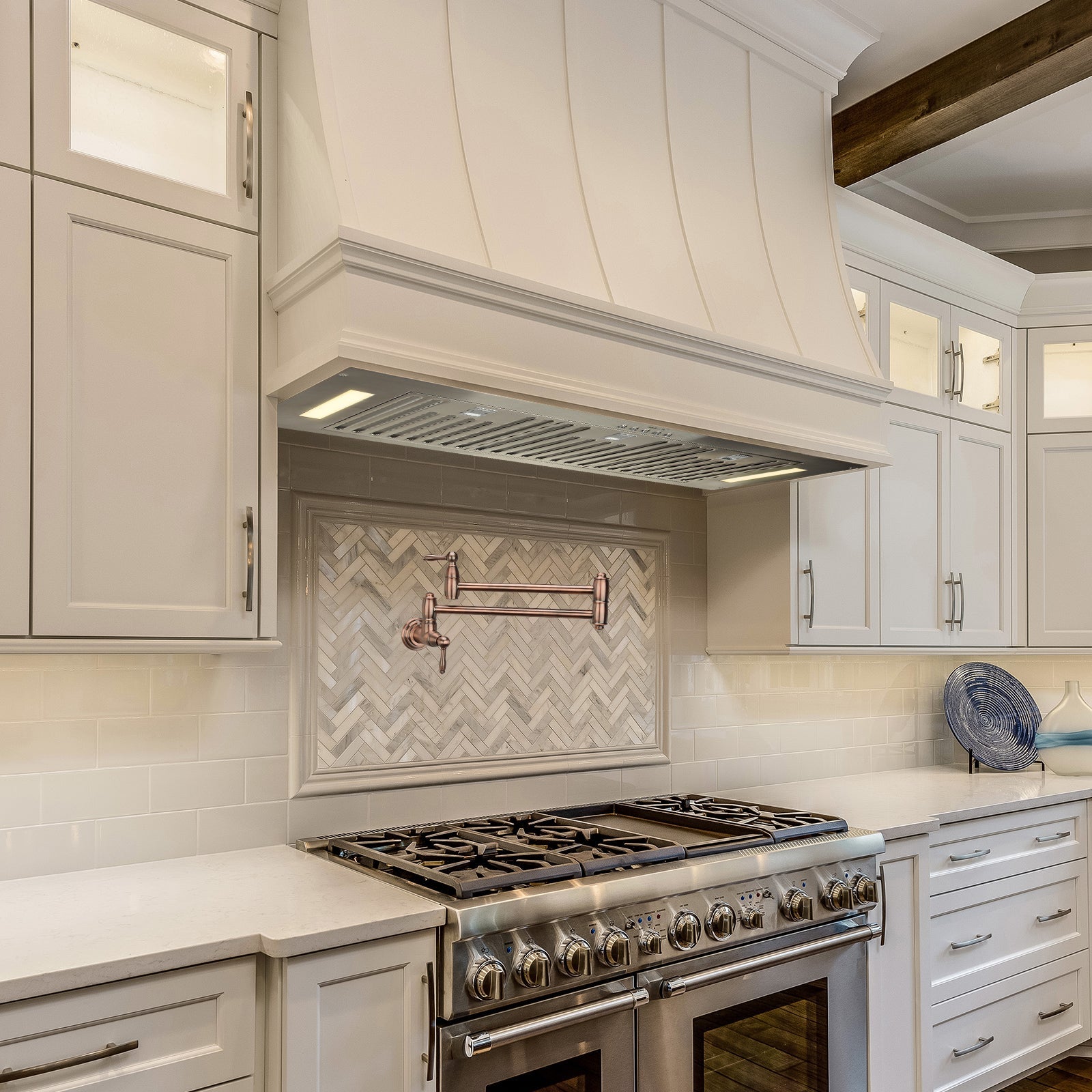 36" Range Hood Insert, 600 CFM Built-in Stainless Steel Kitchen Hood with LED Lights