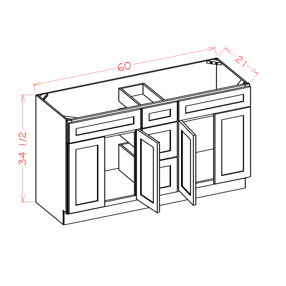60 Inch Grey Shaker Double Sink Bathroom Vanity with Drawers