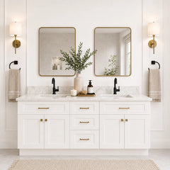 60 Inch White Shaker Double Sink Bathroom Vanity with Drawers