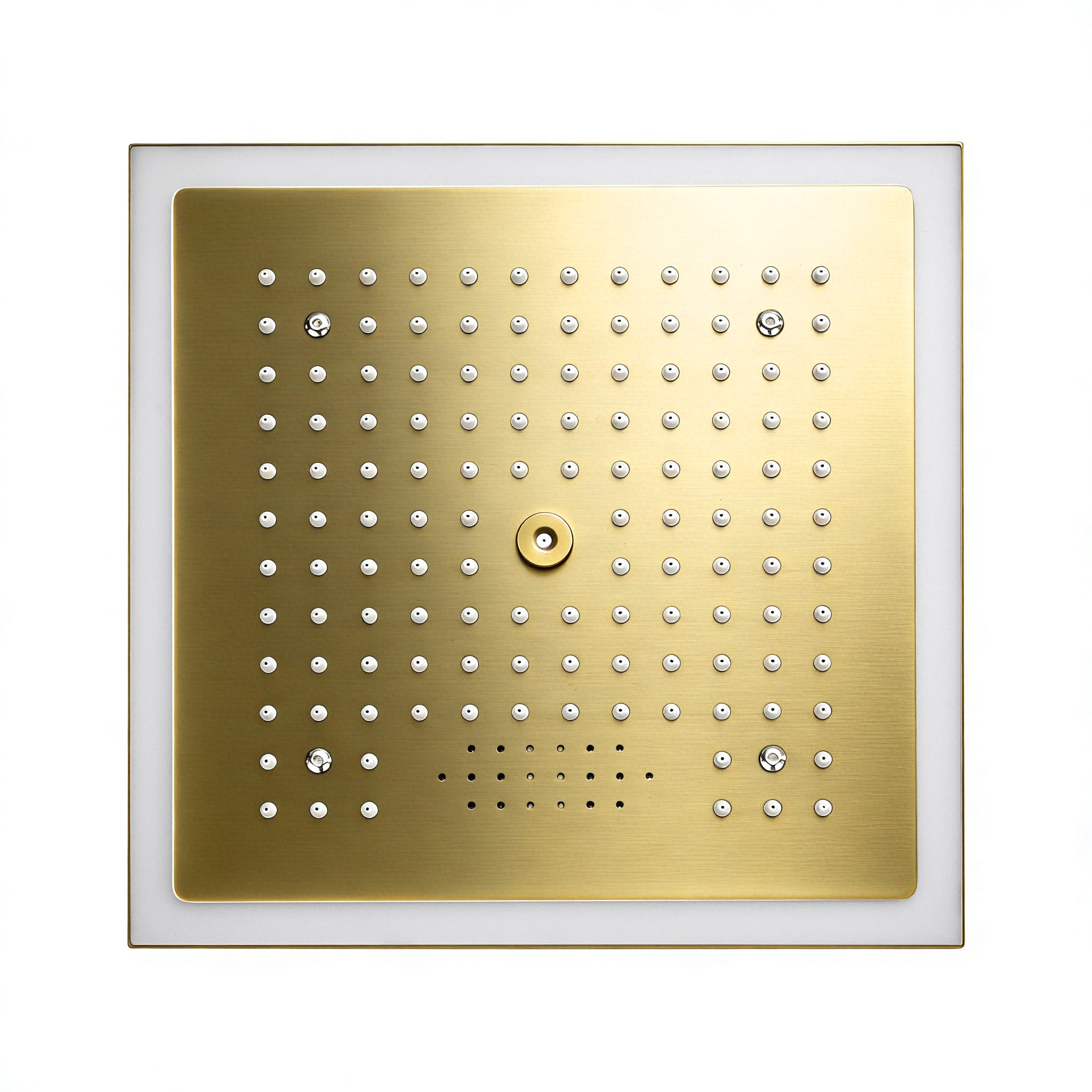 12-Inch Brushed Gold Flush Mount Shower Faucet Set: 3-Way Thermostatic Control, 64-Color LED Lights, Bluetooth Music, and Regular Head
