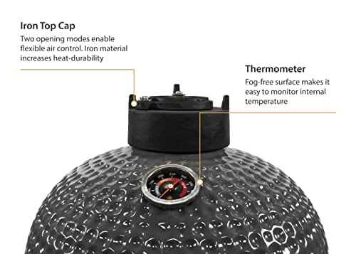 9.8-in W Kamado Charcoal BBQ Grill – Heavy Duty Ceramic Barbecue Smoker and Roaster with Built-in Thermometer and Stainless Steel Grate