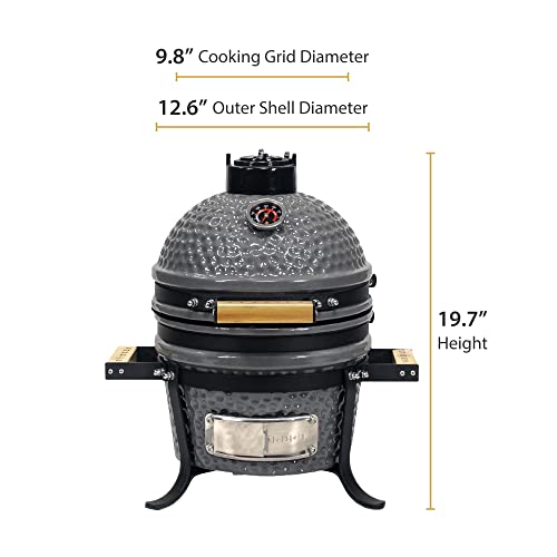 9.8-in W Kamado Charcoal BBQ Grill – Heavy Duty Ceramic Barbecue Smoker and Roaster with Built-in Thermometer and Stainless Steel Grate