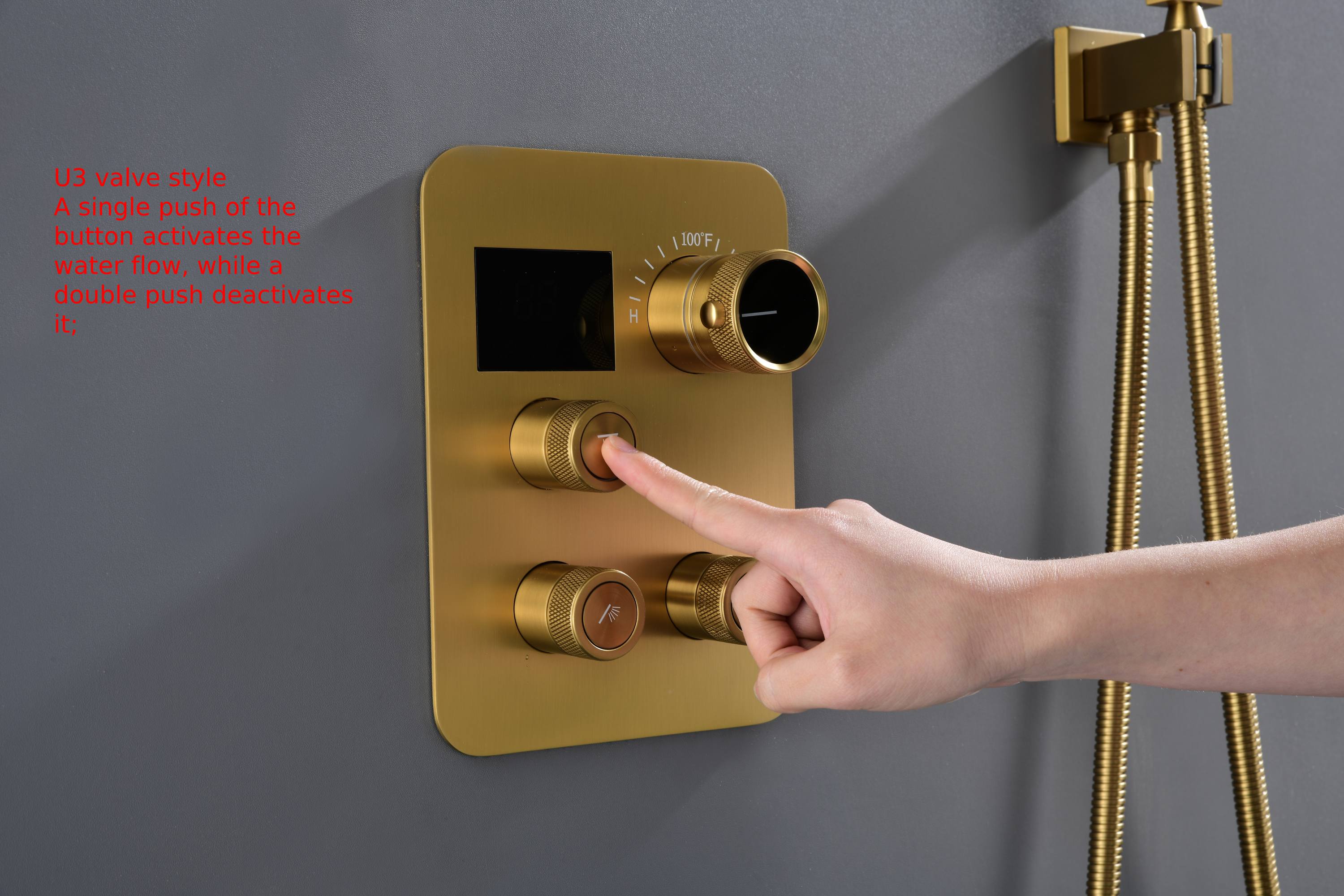 12" Brushed Gold Bluetooth Music, 64-Color LED Thermostatic Shower Faucet