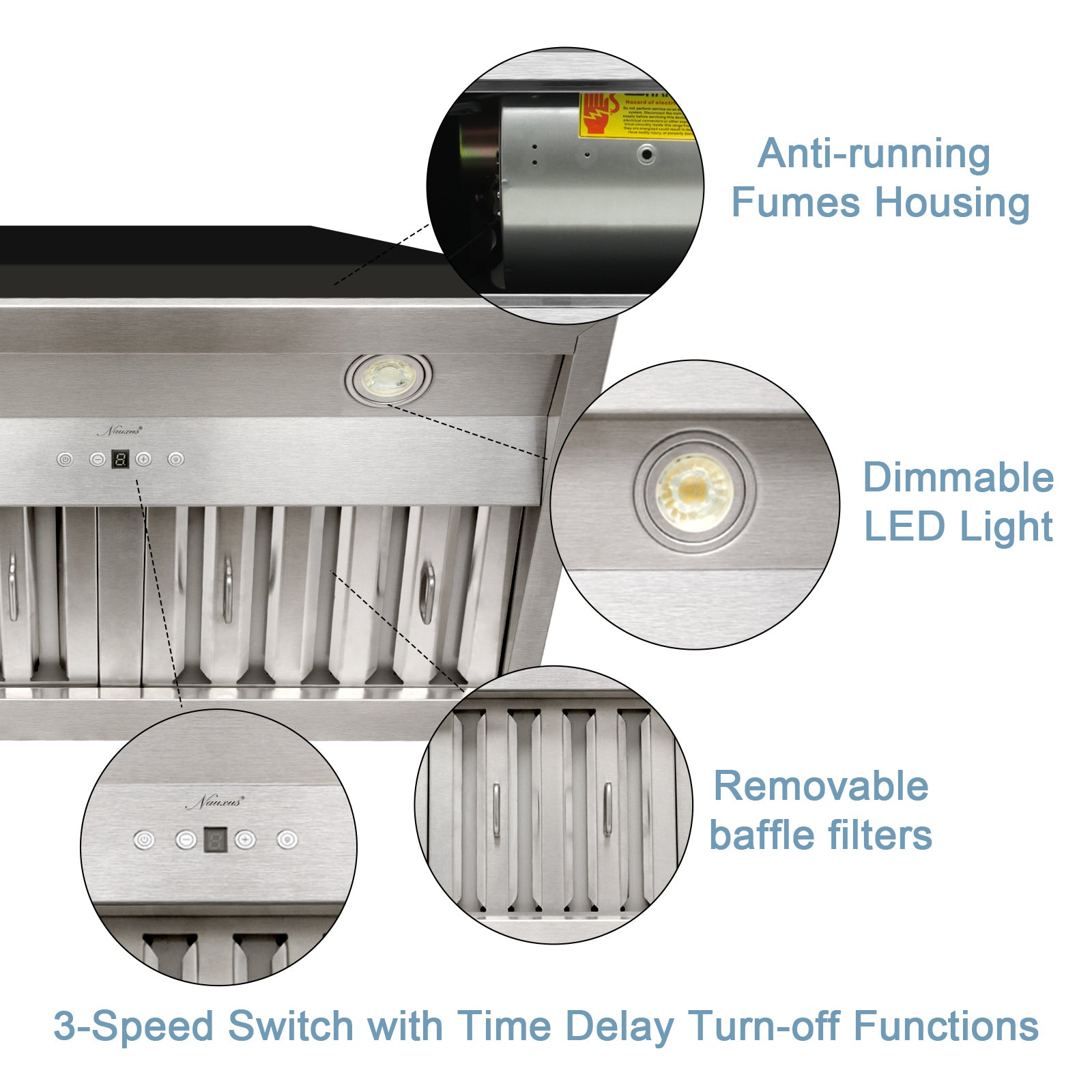 30" Range Hood Insert, Stainless Steel Kitchen Vent Hood with Dimmable LED Lights, 600CFM