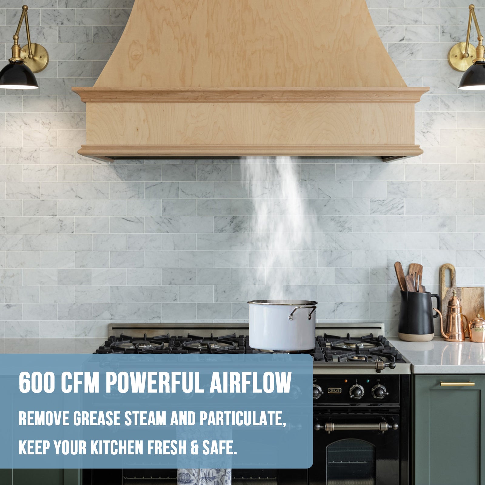 36" Range Hood Insert, Stainless Steel Kitchen Vent Hood with Dimmable LED Lights, 600CFM
