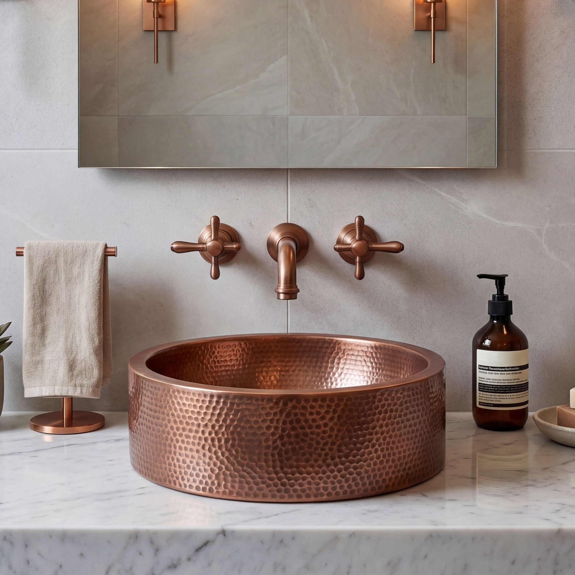 Akicon Custom Handmade Copper Bathroom Sink Handcrafted Vessel Sink