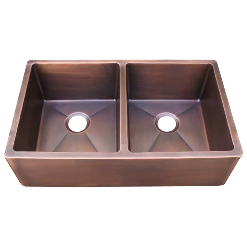 Akicon Double Bowl Custom Farmhouse Apron Copper Kichen Sink