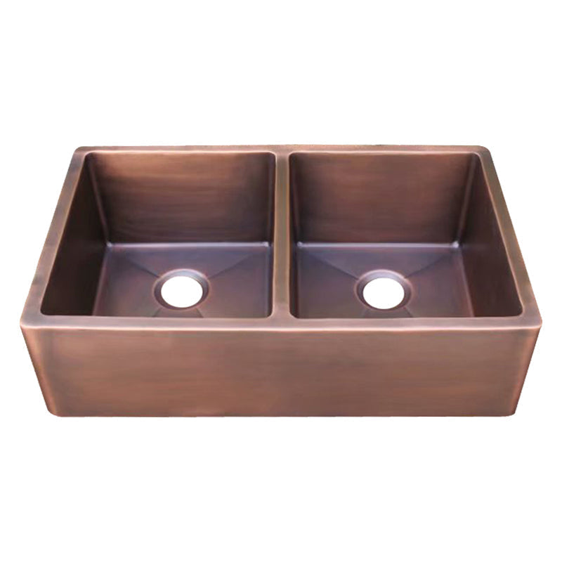 Akicon Double Bowl Custom Farmhouse Apron Copper Kichen Sink