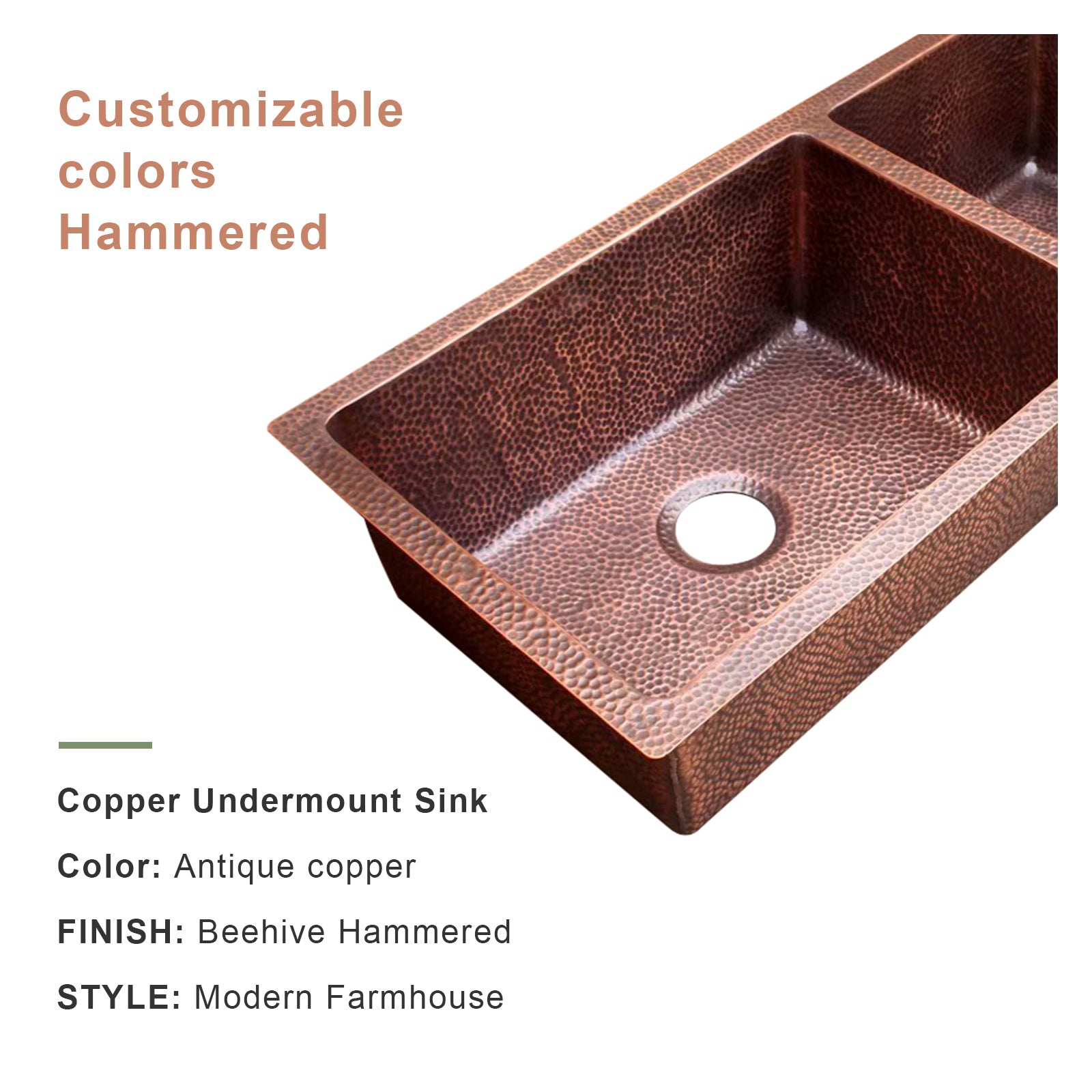 Akicon Custom Handmade Copper Double Bowl Undermount  Kitchen Sink