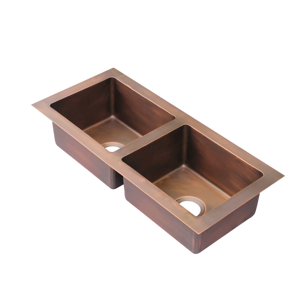 Akicon Custom Handmade Copper Double Bowl Undermount  Kitchen Sink