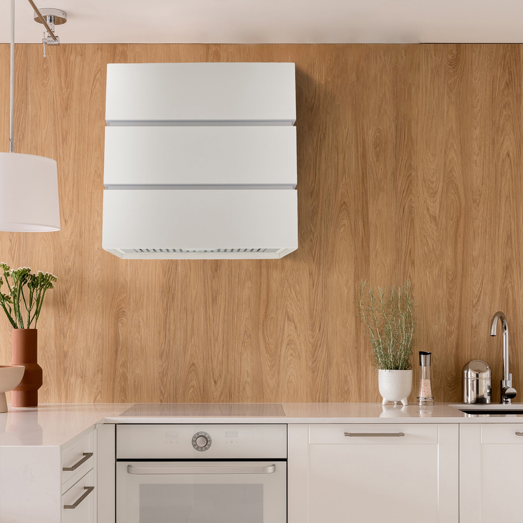 Akicon 30" Stainless Steel Wall Mount Range Hood, 3 Stacks Kitchen Hood with 600 CFM Vent Motor
